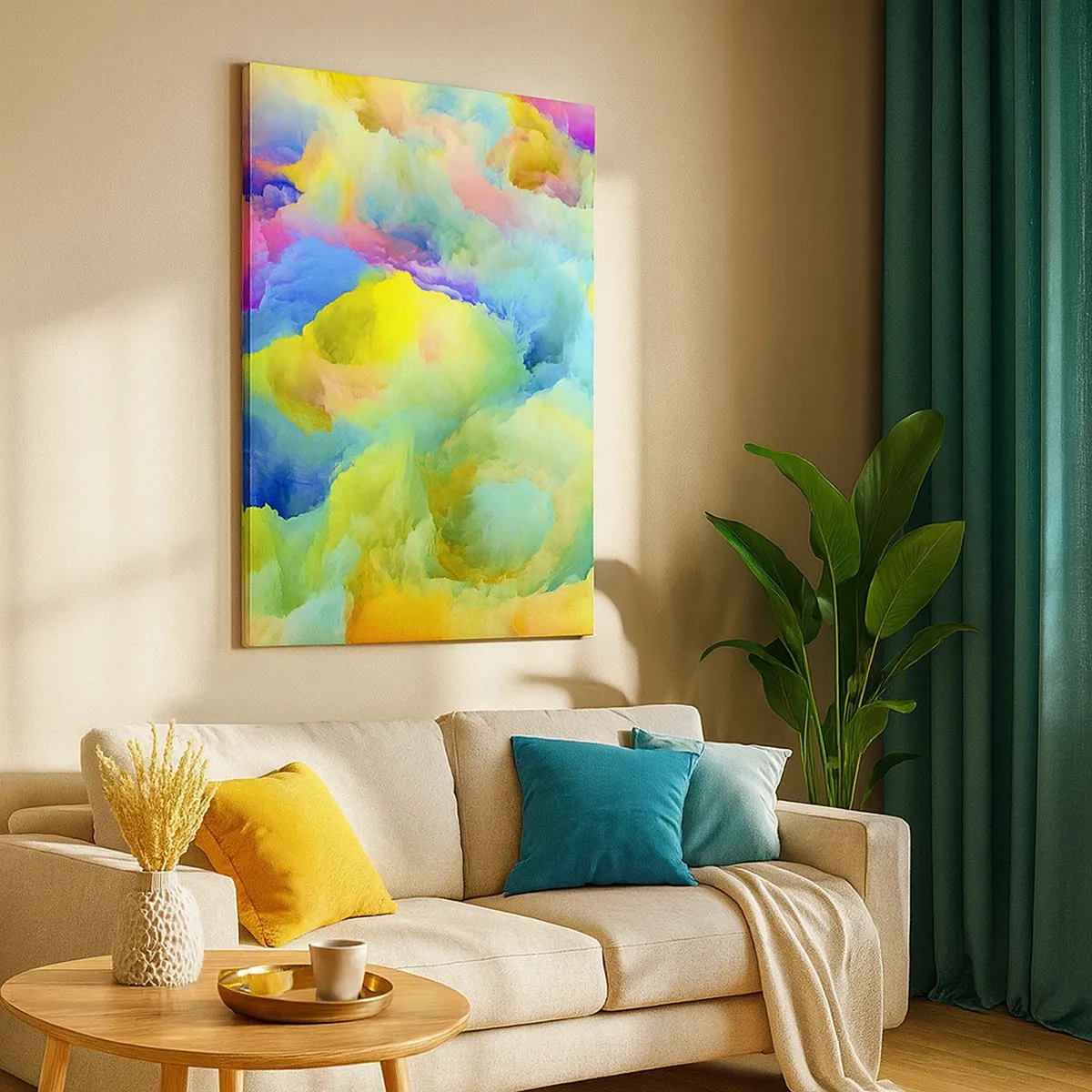 Impression sur toile - Image sur toile - Composition abstraite aux couleurs de l'arc-en-ciel - 50x70cm - Plumule arc-en-ciel - Décoration murale moderne pour le salon et la chambre ARTTOR
