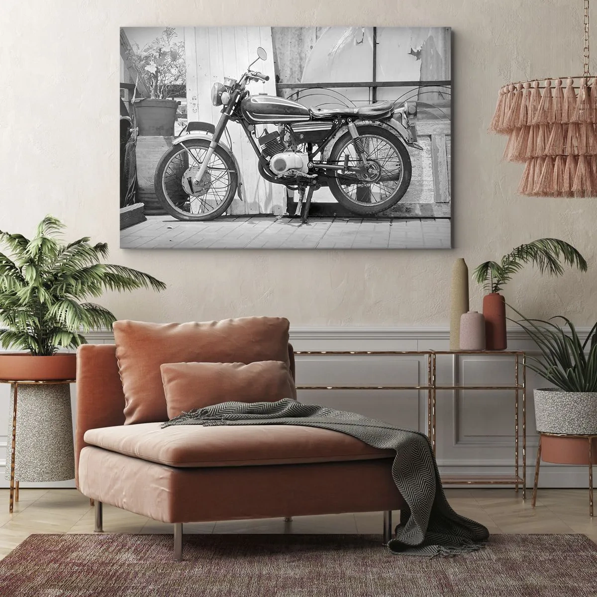 Impression sur toile - Image sur toile - Photo en noir et blanc d'une moto classique - 100x70cm - Classique au dessus de tout - Décoration murale moderne pour le salon et la chambre ARTTOR