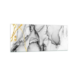 Impression sur verre - Image sur verre - Motifs abstraits en noir et blanc avec des accents dorés - 120x50cm - Composition à motif or - Décoration murale moderne pour le salon et la chambre ARTTOR