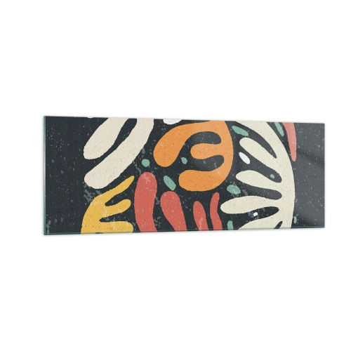 Impression sur verre - Image sur verre - Formes abstraites aux couleurs chaudes sur fond sombre - 140x50cm - Composition – Je suis sur le point de t'attraper - Décoration murale moderne pour le salon et la chambre ARTTOR