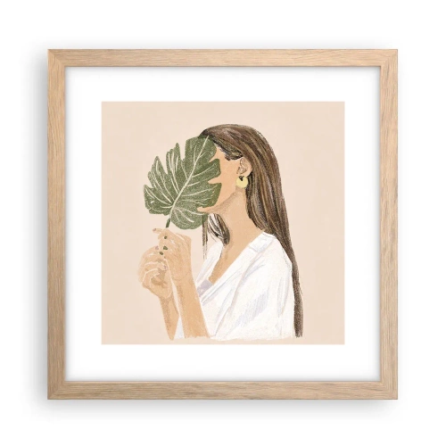 Affiche dans un chêne clair - Poster - Portrait mystérieux avec un éventail - 30x30 cm