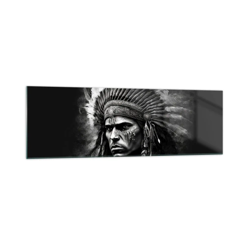 Impression sur verre - Image sur verre - Portrait d'un chef portant une coiffe à plumes sur fond noir - 160x50cm - Un leader et un guerrier - Décoration murale moderne pour le salon et la chambre ARTTOR