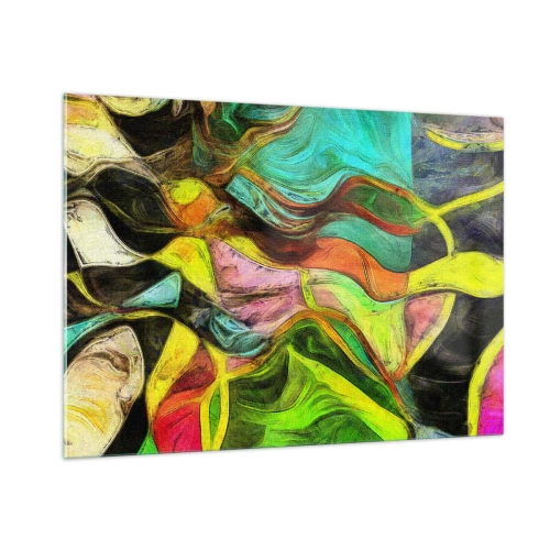 Impression sur verre - Image sur verre - Une composition abstraite avec des vagues intenses et multicolores. - 100x70cm - Le mouvement c'est la vie - Décoration murale moderne pour le salon et la chambre ARTTOR