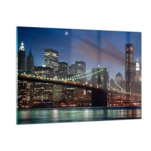 Impression sur verre - Image sur verre - Panorama de la ville avec le pont illuminé par les lumières nocturnes - 120x80cm - Nuit rougeoyante - Décoration murale moderne pour le salon et la chambre ARTTOR