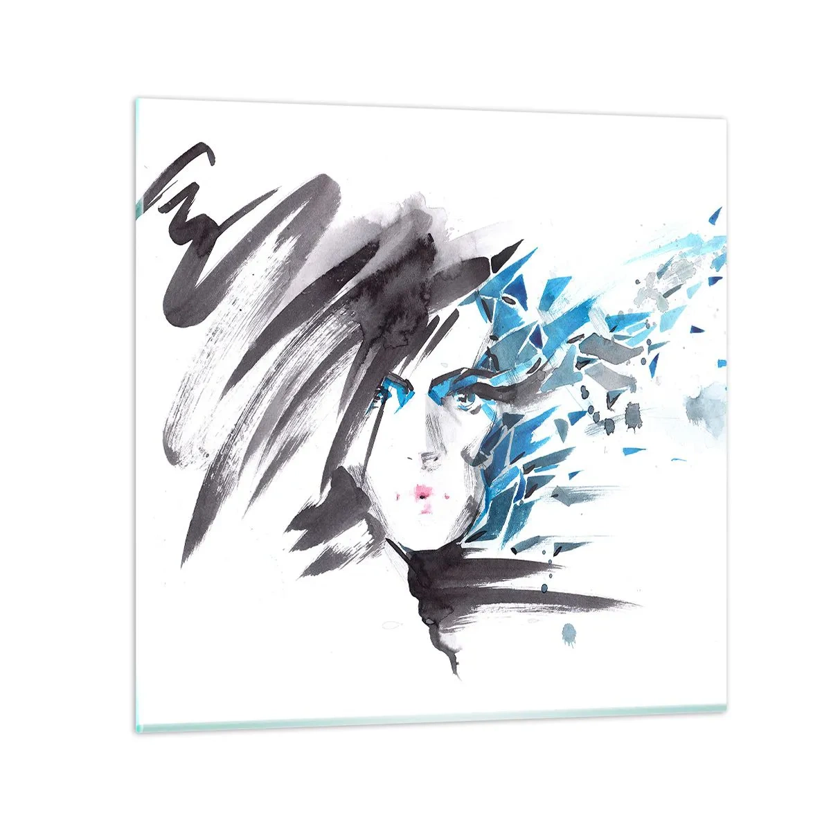 Impression sur verre - Image sur verre - Portrait sensuel en gris et bleu - 70x70 cm