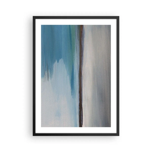 Affiche dans un cadre noir - Poster - Paysage abstrait dans les tons de bleu et de gris - 50x70cm - Paysage horizontal - Décoration murale moderne pour le salon et la chambre ARTTOR