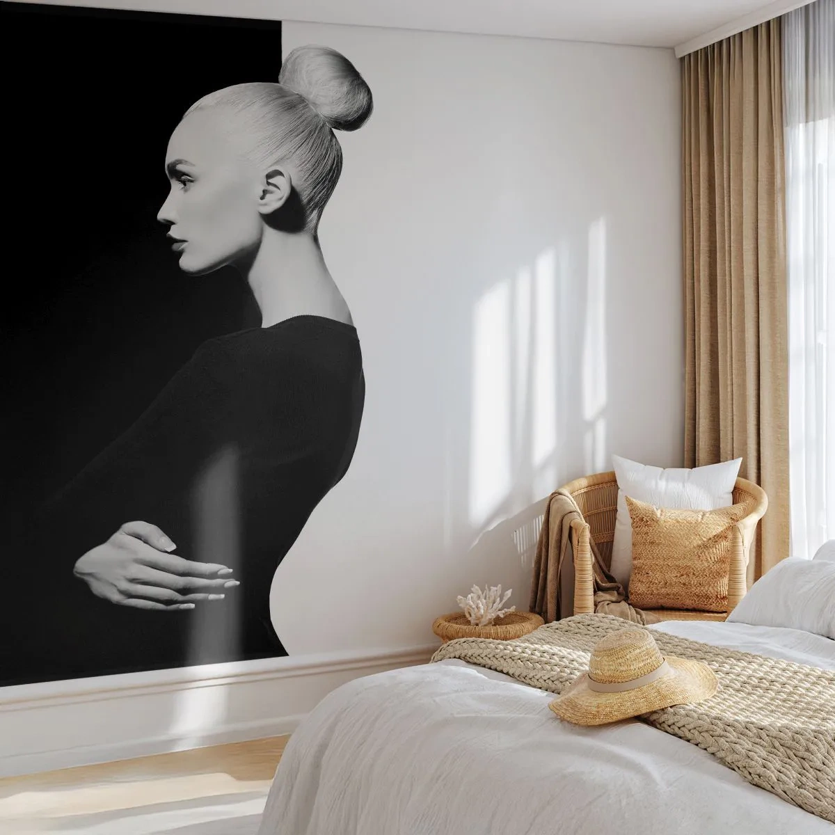 Papier Peint Photo Premium Sand - Silhouette noire et blanche d'une femme sur un fond contrasté - 100x70cm - Tout simplement une femme - Décoration murale moderne pour le salon et la chambre ARTTOR