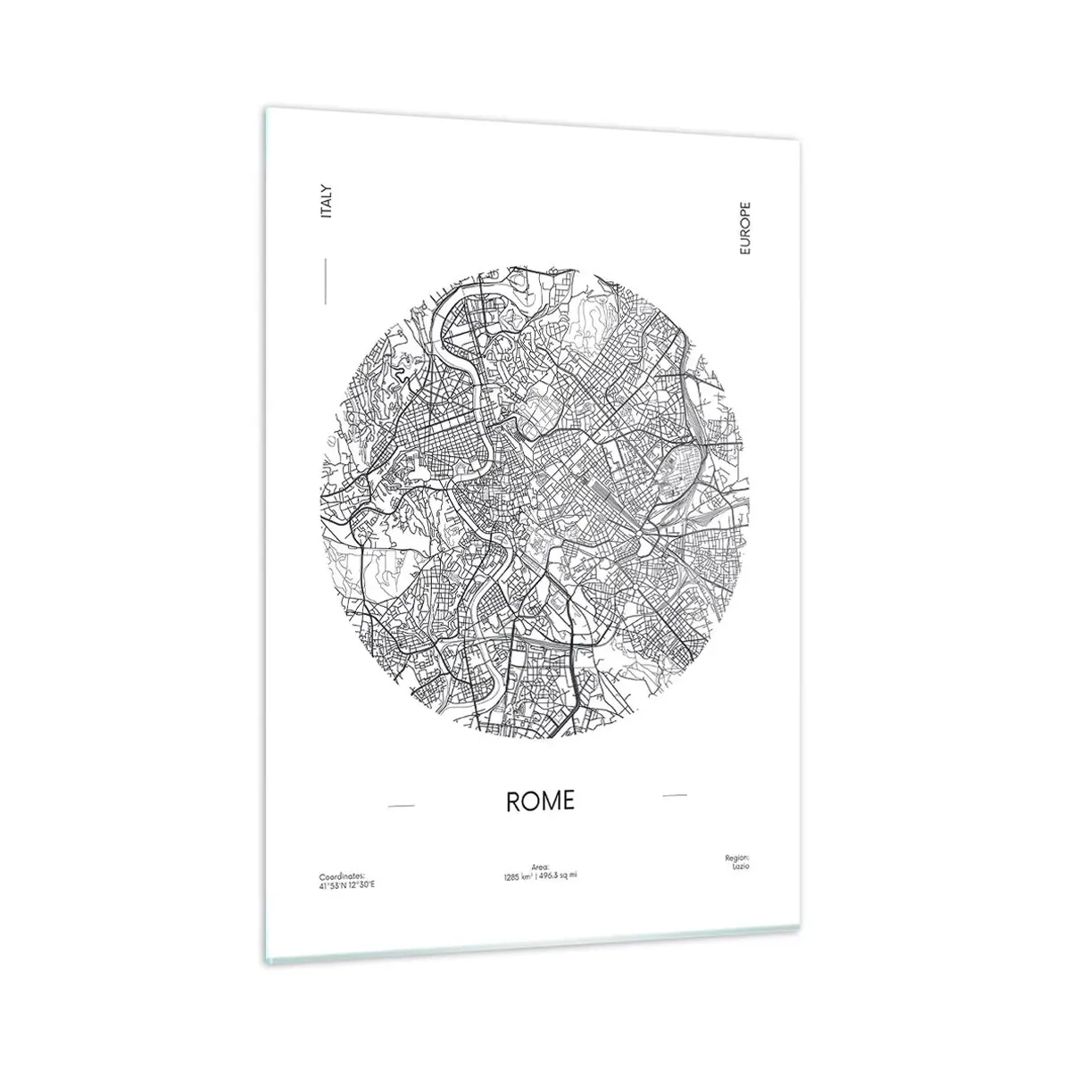 Impression sur verre - Image sur verre - Une carte de Rome sous la forme d'un dessin de rue détaillé - 50x70cm - Anatomie de Rome - Décoration murale moderne pour le salon et la chambre ARTTOR