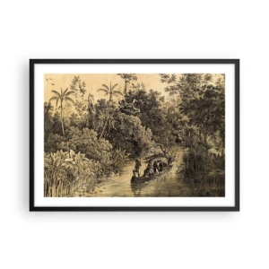 Affiche dans un cadre noir - Poster - Dessin d'une jungle avec un bateau sur une rivière - 70x50cm - Expédition à la source - Décoration murale moderne pour le salon et la chambre ARTTOR
