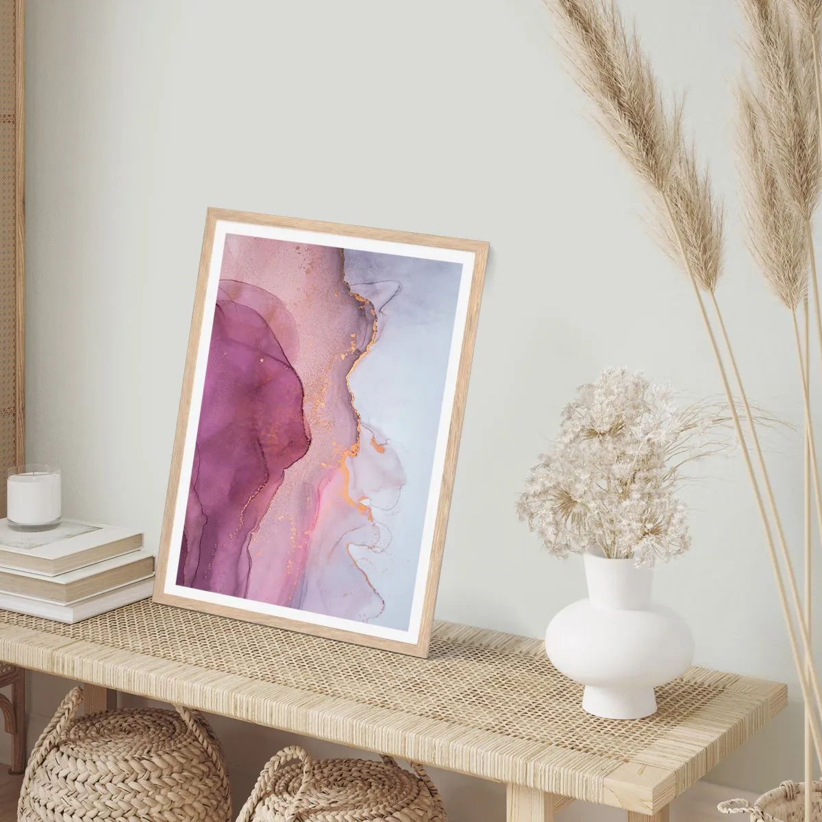 Affiche dans un chêne clair - Poster - Vagues lilas et violettes - 40x50 cm