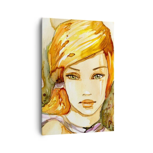 Impression sur toile - Image sur toile - Portrait d'une femme aux couleurs aquarelles au regard intense - 70x100cm - Un regard émeraude qui calme la colère - Décoration murale moderne pour le salon et la chambre ARTTOR