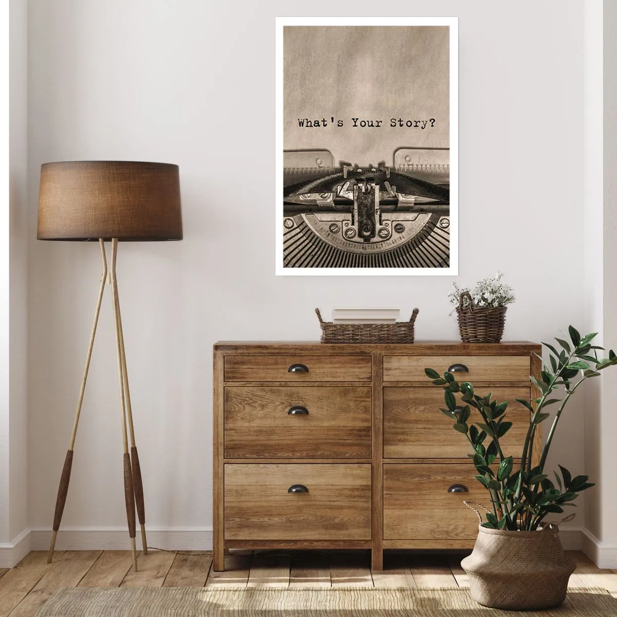 Affiche - Poster - Une vieille machine à écrire avec les mots « Quelle est votre histoire » écrits dessus - 50x70cm - Réponds-moi - Décoration murale moderne pour le salon et la chambre ARTTOR