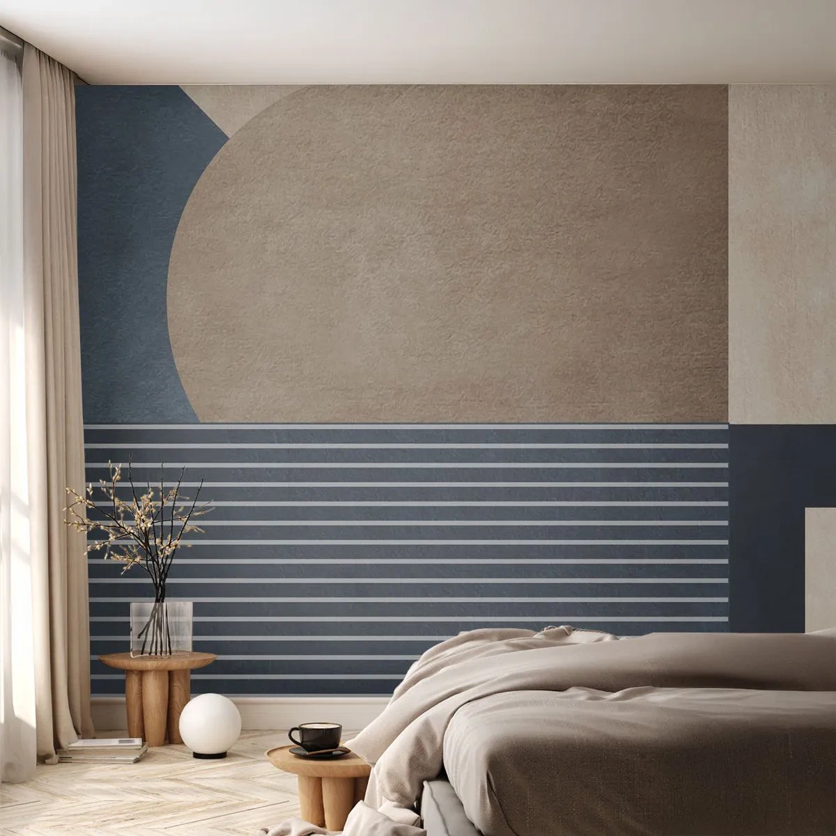 Papier Peint Photo Premium Sand - Une composition moderne de lignes simples et de formes géométriques - 100x70cm - Composition simple et en rondeur - Décoration murale moderne pour le salon et la chambre ARTTOR