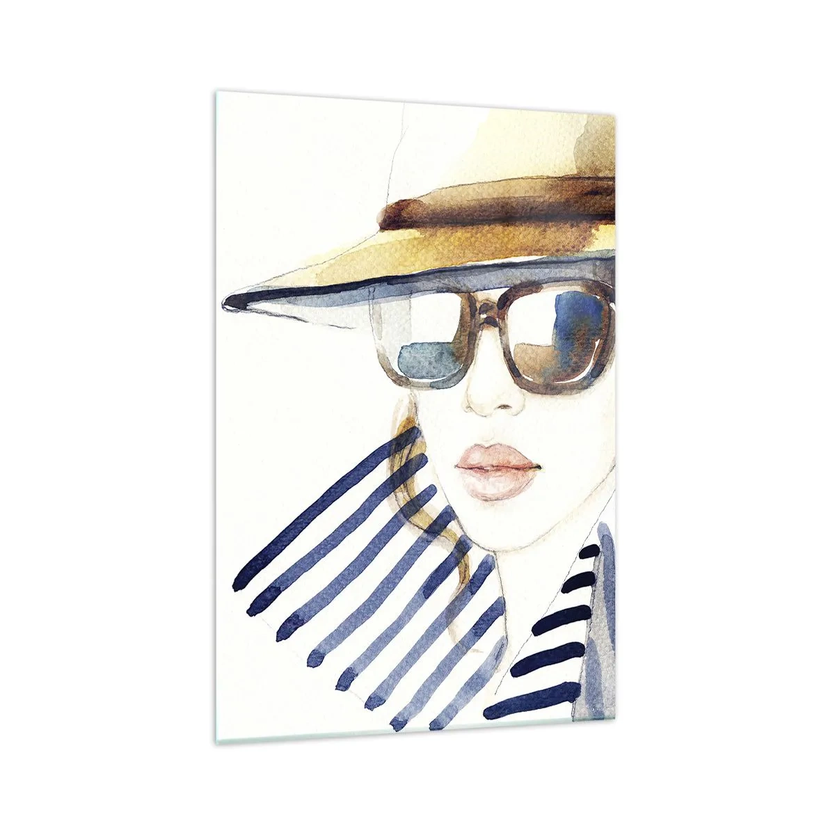 Impression sur verre - Image sur verre - Portrait d'une femme portant un chapeau et des lunettes de soleil - 70x100cm - La Floride vous souhaite la bienvenue ! - Décoration murale moderne pour le salon et la chambre ARTTOR