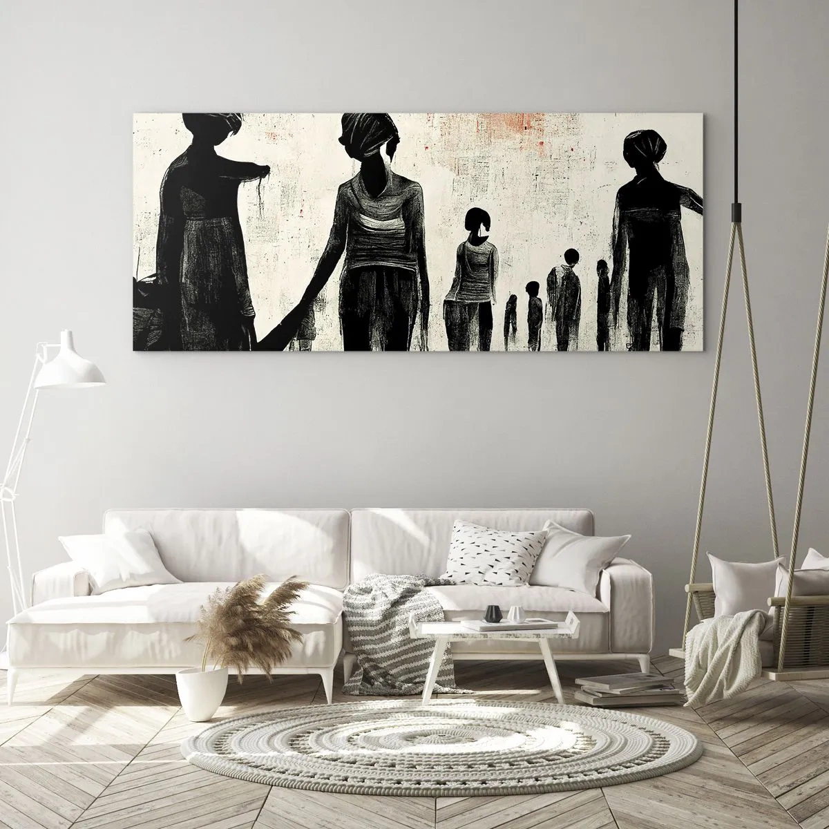 Impression sur verre - Image sur verre - Figures dans une composition monochrome sur fond clair - 120x50cm - Contre la solitude - Décoration murale moderne pour le salon et la chambre ARTTOR