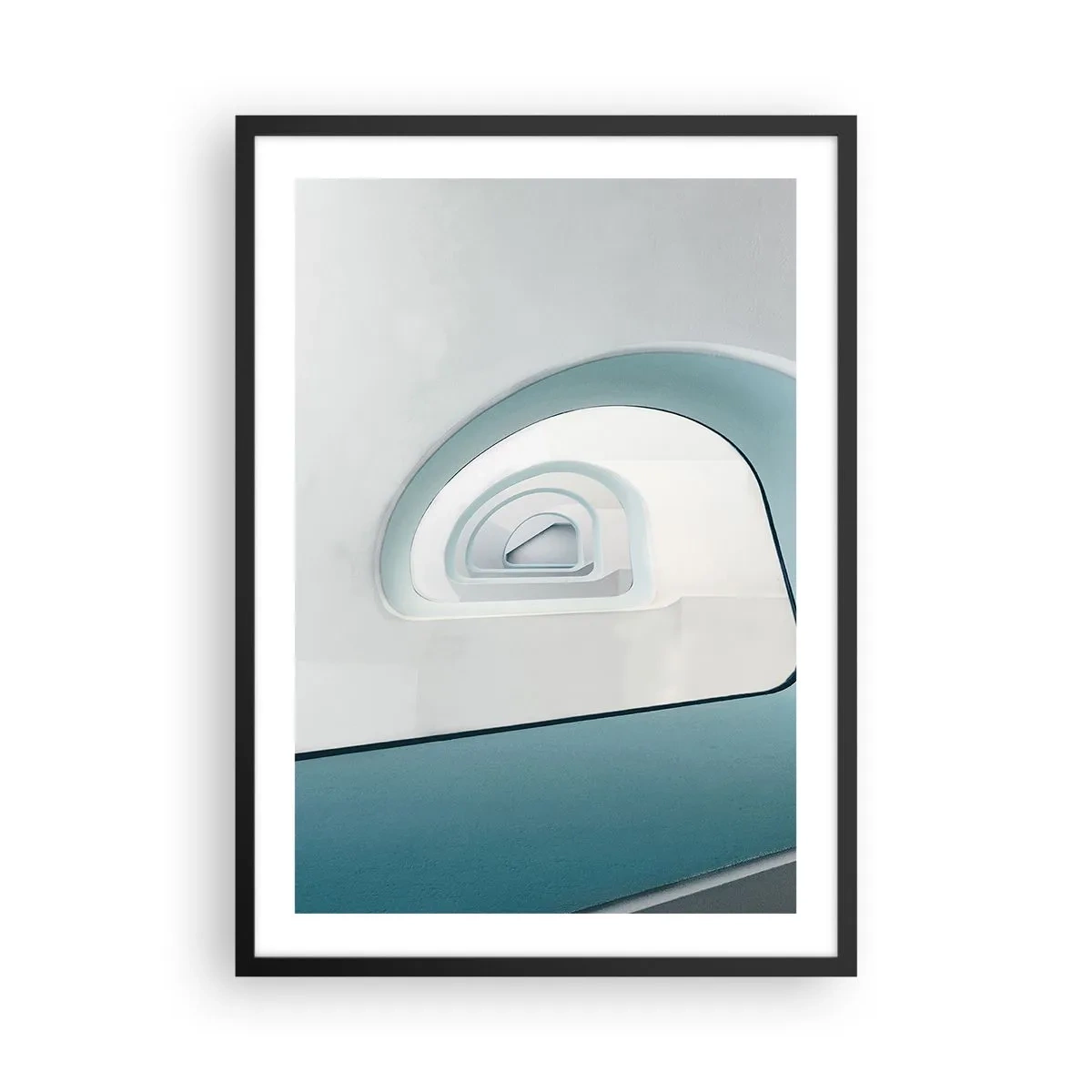 Affiche dans un cadre noir - Poster - Lignes courbes modernes et structures architecturales aux couleurs vives - 50x70cm - Au profondeur du bleu - Décoration murale moderne pour le salon et la chambre ARTTOR