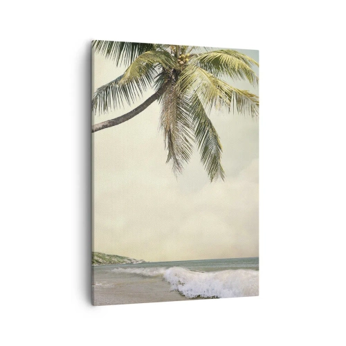 Impression sur toile - Image sur toile - Une plage avec des palmiers sur fond de mer calme - 50x70cm - Rêve tropical - Décoration murale moderne pour le salon et la chambre ARTTOR