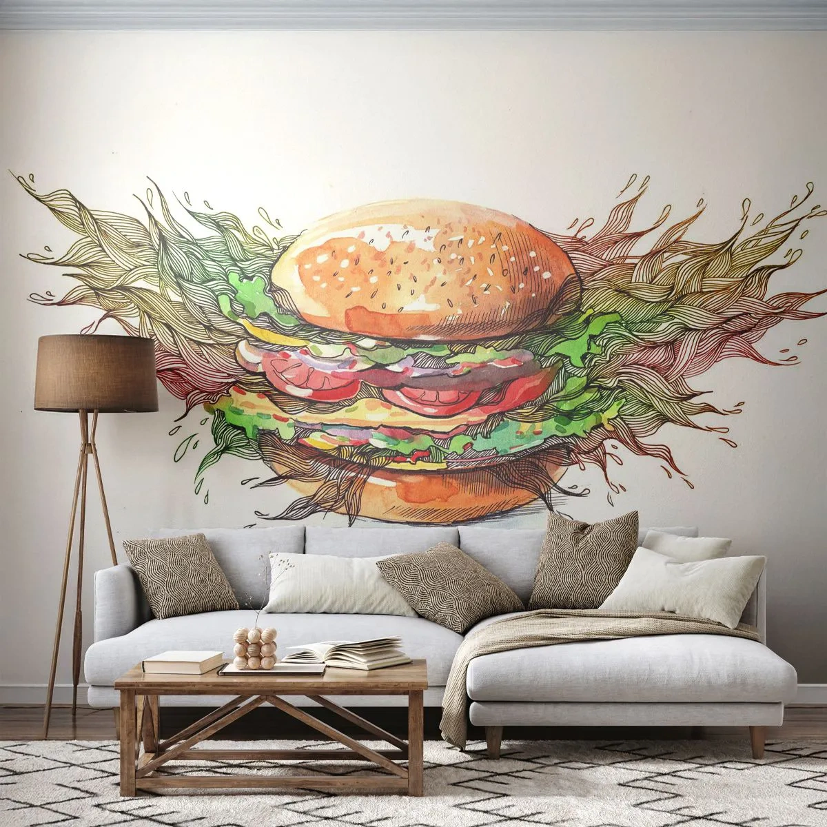 Papier Peint Photo Standard Eco - Tentation chaude - La gastronomie, Hamburger, Culinaire - 250x175 cm