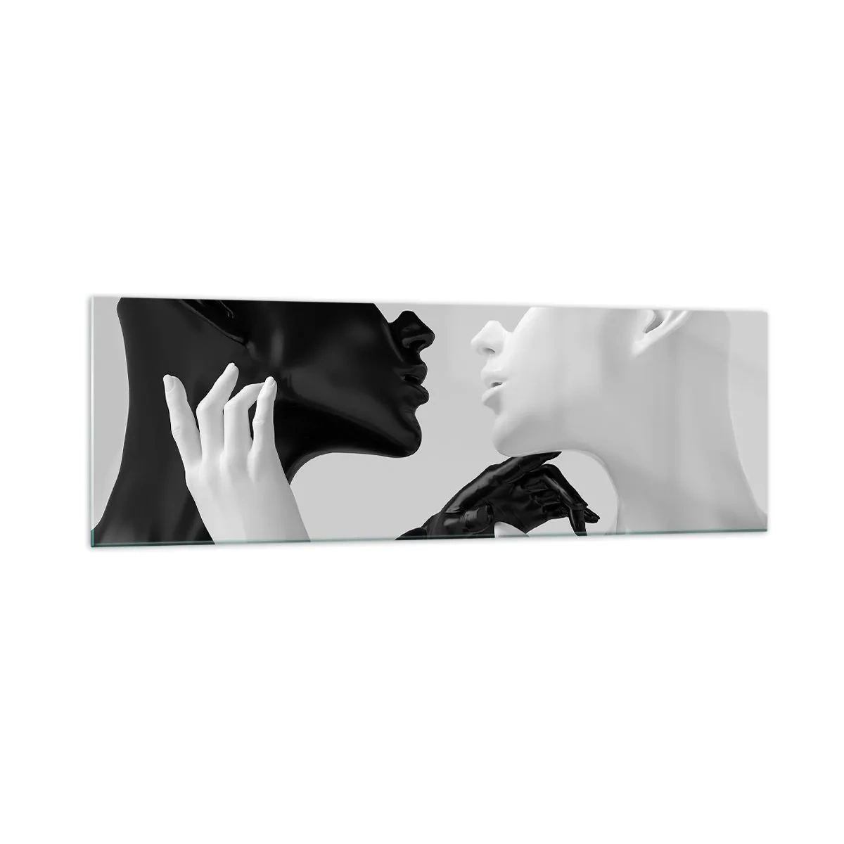 Impression sur verre - Image sur verre - Silhouettes noires et blanches en gros plan dynamique - 160x50cm - Attraction - désir - Décoration murale moderne pour le salon et la chambre ARTTOR