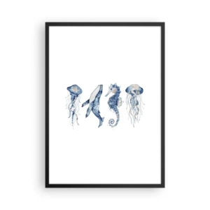 Affiche dans un cadre noir - Poster - Animaux marins à l'aquarelle - 50x70cm - Merveilles de la mer - Décoration murale moderne pour le salon et la chambre ARTTOR