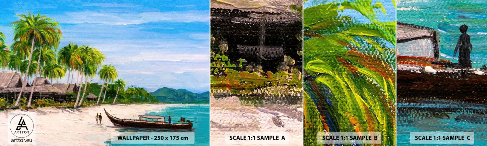 Échantillon de Papier Peint Autocollant Deluxe Sticker - Rêve exotique - Plage, Exotisme, palmiers - 100x30 cm