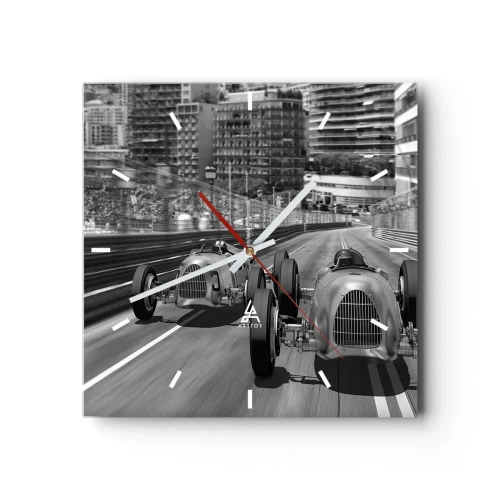 Horloge murale - Pendule murale - Scène de course automobile rétro monochrome - 30x30cm - Il y a longtemps à Monté Carlo - Décoration murale moderne pour le salon et la chambre ARTTOR