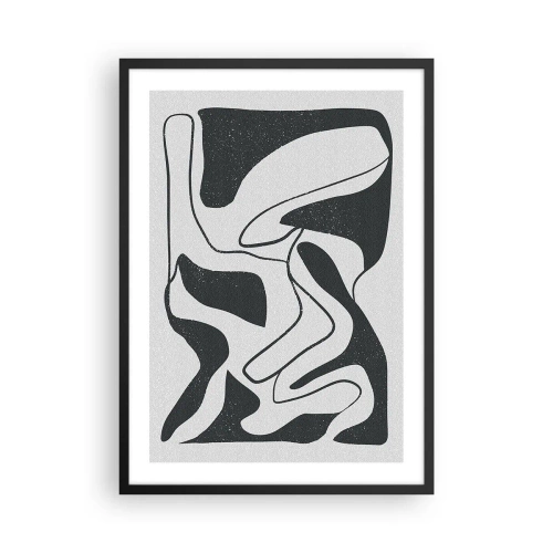 Affiche dans un cadre noir - Poster - Abstraction en noir et blanc avec des formes organiques - 50x70cm - Amusement de labyrinthe abstrait - Décoration murale moderne pour le salon et la chambre ARTTOR