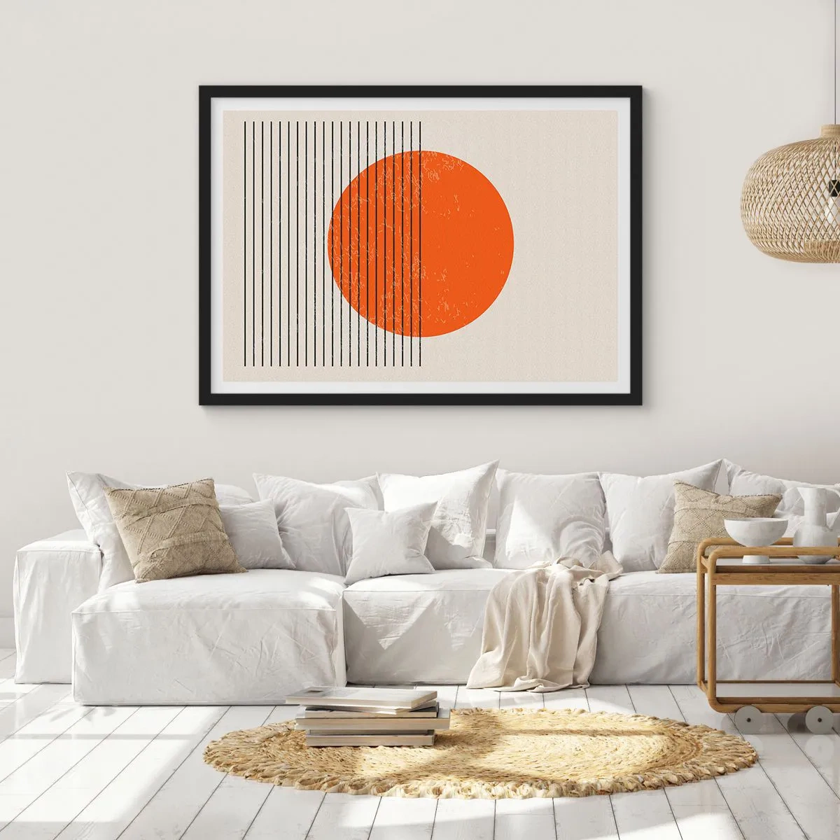 Affiche dans un cadre noir - Poster - Soleil minimaliste aux lignes géométriques - 100x70cm - Toujours le soleil - Décoration murale moderne pour le salon et la chambre ARTTOR