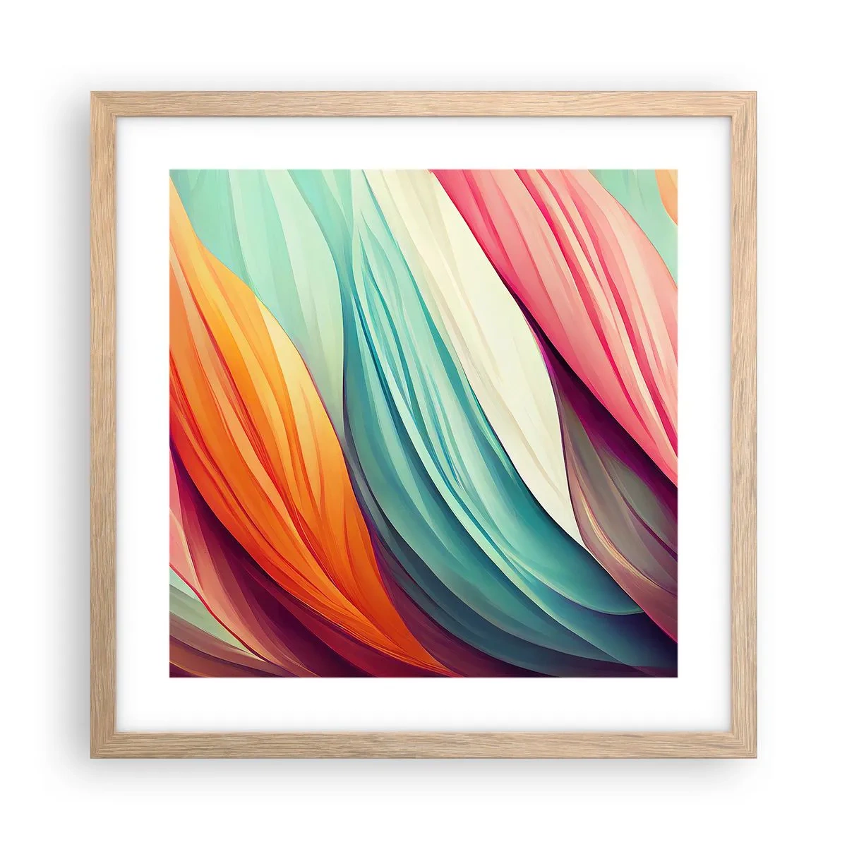 Affiche dans un chêne clair - Poster - Tissage arc-en-ciel - 40x40 cm