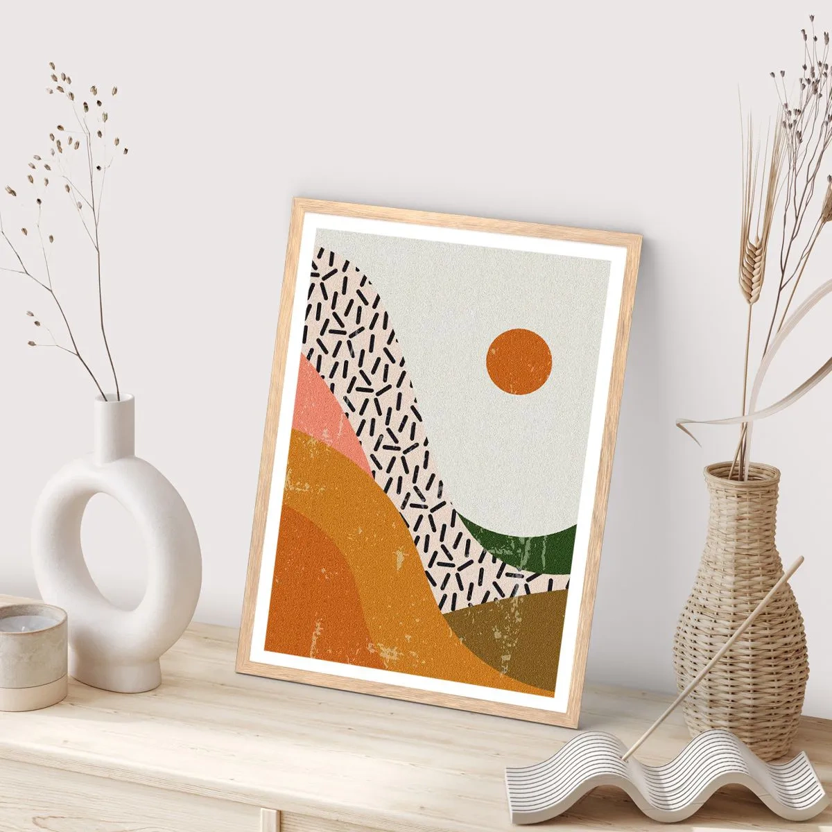 Affiche dans un chêne clair - Poster - Abstraction solaire - 61x91 cm