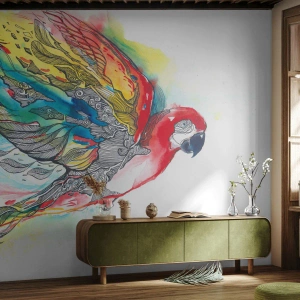 Papier Peint Photo Standard Eco - Vivez haut en couleurs - Oiseau, Perroquet, Plumes colorées - 500x350 cm