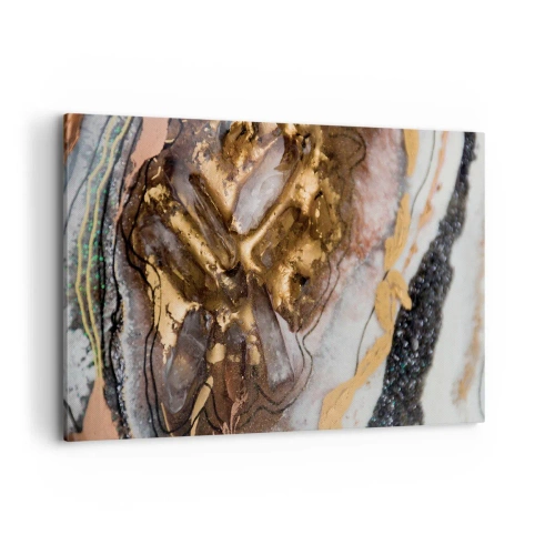 Impression sur toile - Image sur toile - Composition abstraite avec des éléments d'or et de cristaux - 120x80cm - Élément de la terre - Décoration murale moderne pour le salon et la chambre ARTTOR