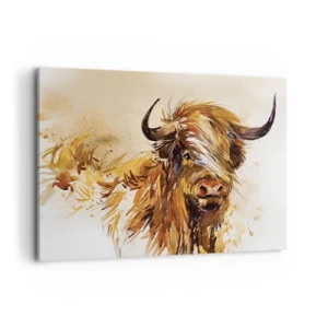 Impression sur toile - Image sur toile - Portrait d'un taureau dans un style aquarelle artistique - 120x80cm - Fierté du chasseur - Décoration murale moderne pour le salon et la chambre ARTTOR