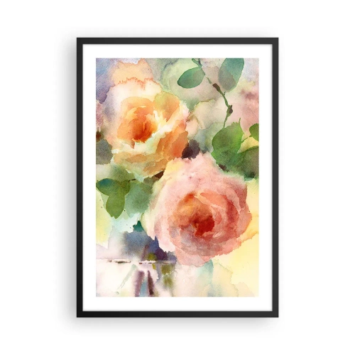 Affiche dans un cadre noir - Poster - Fleurs à l'aquarelle aux couleurs pastel - 50x70cm - Délicat comme l'aquarelle - Décoration murale moderne pour le salon et la chambre ARTTOR
