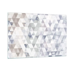 Impression sur verre - Image sur verre - Motif géométrique triangulaire dans des tons neutres de gris et de beige - 120x80cm - En rythme de trois - Décoration murale moderne pour le salon et la chambre ARTTOR