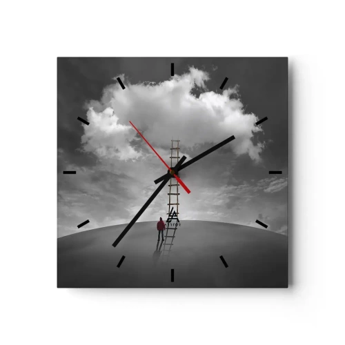 Horloge murale - Pendule murale - Une personne portant un manteau rouge et une échelle menant à un nuage - 30x30cm - Tout est possible - Décoration murale moderne pour le salon et la chambre ARTTOR
