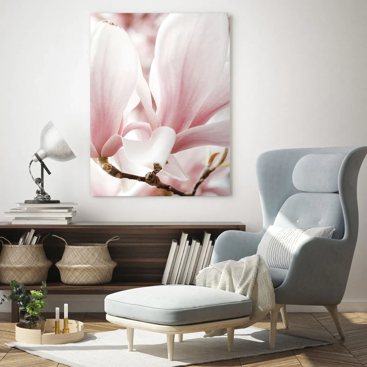 Impression sur verre - Image sur verre - Fleurs de magnolia délicates aux tons pastel - 80x120cm - Abondance de tendresse - Décoration murale moderne pour le salon et la chambre ARTTOR