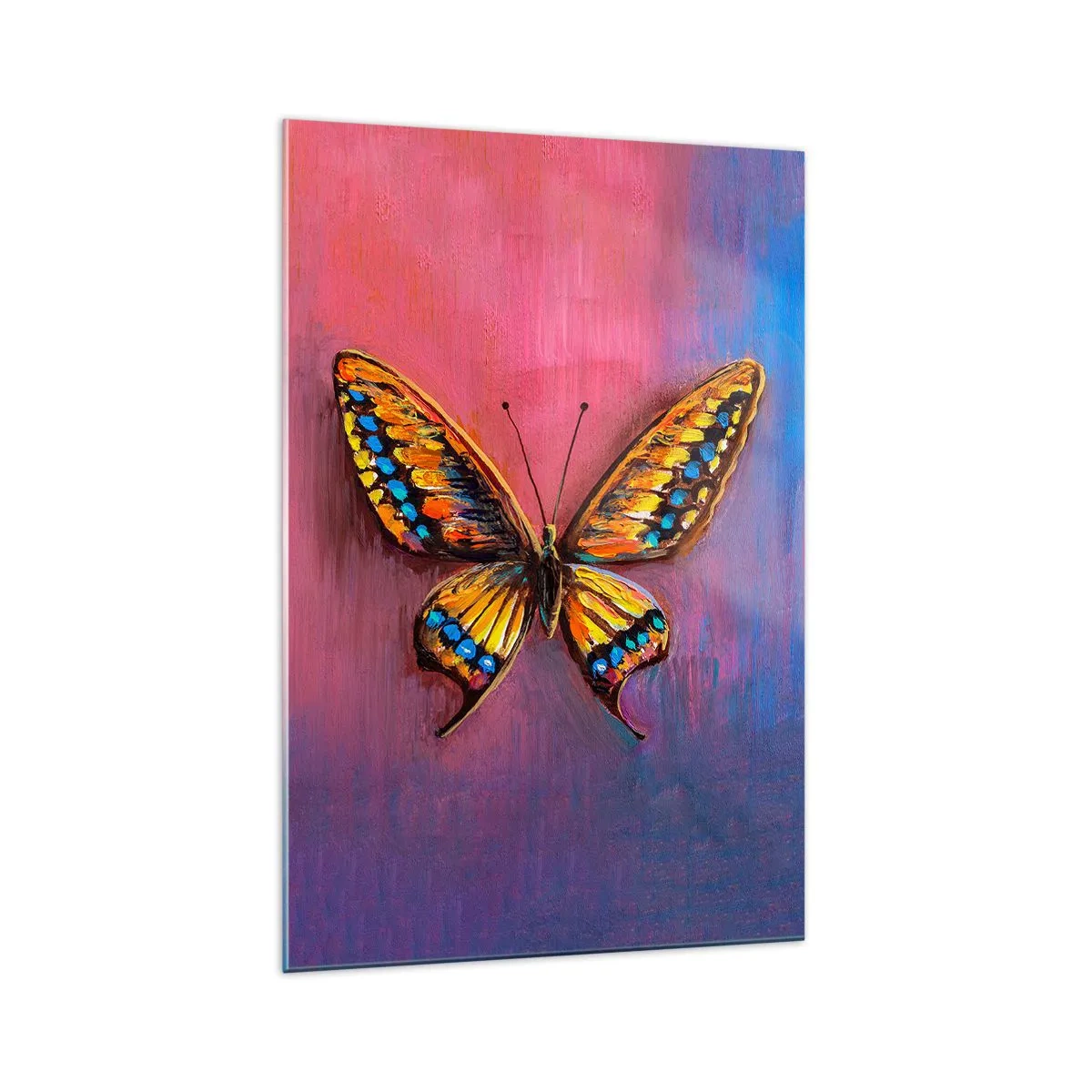 Impression sur verre - Image sur verre - Papillon coloré sur un fond abstrait - 70x100cm - Un joyau de la nature - Décoration murale moderne pour le salon et la chambre ARTTOR