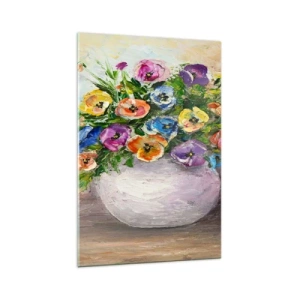 Impression sur verre - Image sur verre - Un bouquet de fleurs colorées dans un vase blanc - 70x100cm - Nature morte dans un vase blanc - Décoration murale moderne pour le salon et la chambre ARTTOR