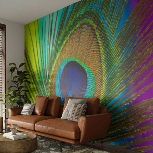 Papier Peint Photo Standard Eco - Les yeux dans les yeux - Abstraction, Plume de paon, Morceau - 500x350 cm