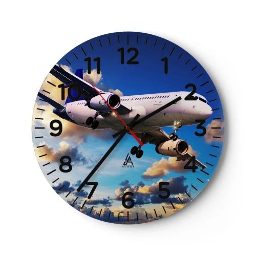 Horloge murale - Pendule murale - Un voyage en blanc et bleu ciel - 30x30 cm