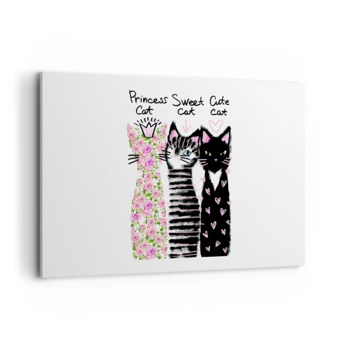 Impression sur toile - Image sur toile - Trois chats aux motifs artistiques variés - 120x80cm - Il y avait trois chats - Décoration murale moderne pour le salon et la chambre ARTTOR
