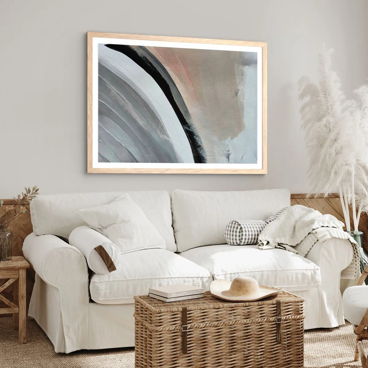 Affiche dans un chêne clair - Poster - Composition : arc de noir et gris - 40x30 cm