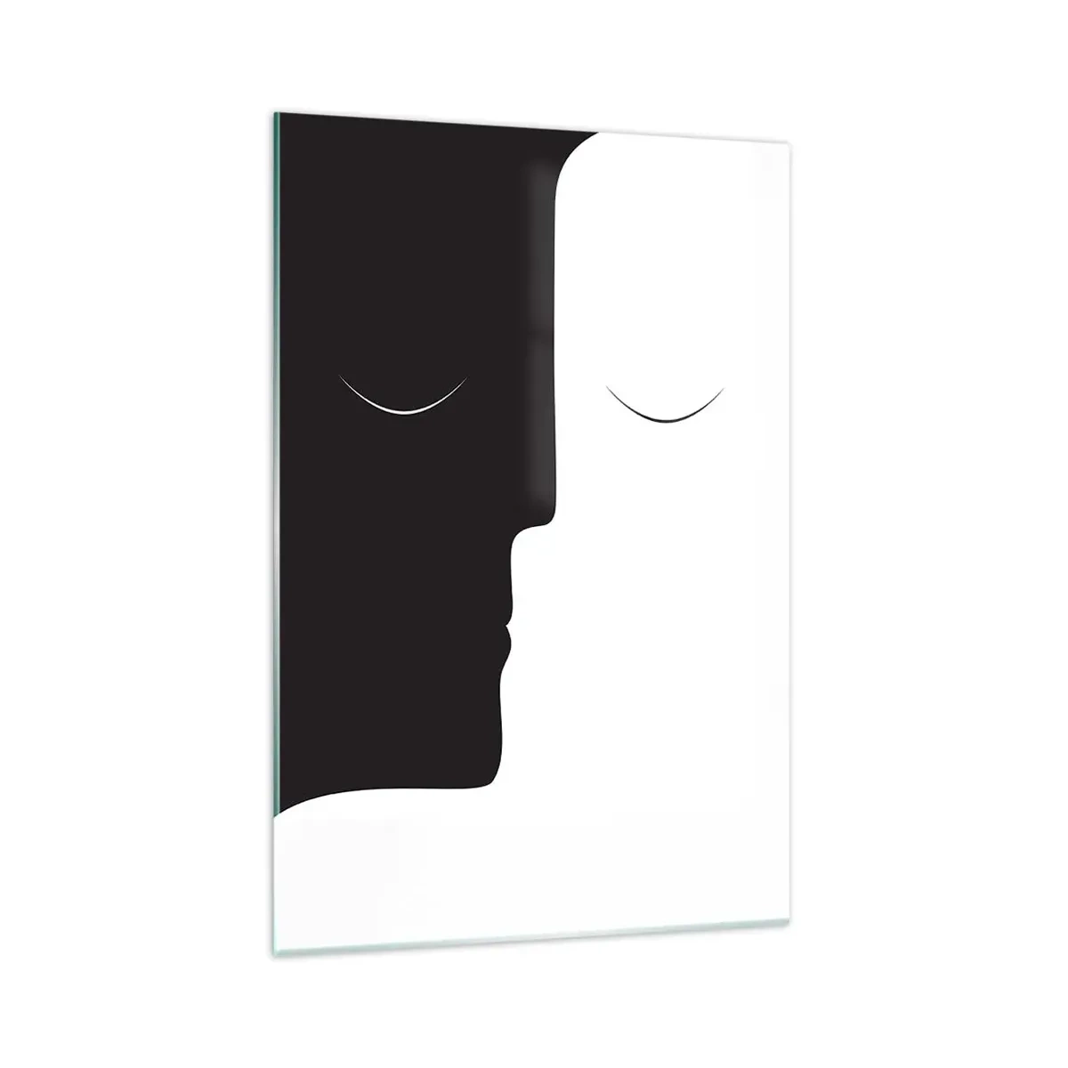 Impression sur verre - Image sur verre - Une silhouette minimaliste de deux visages aux couleurs contrastées. - 70x100cm - Unité des contraires - Décoration murale moderne pour le salon et la chambre ARTTOR