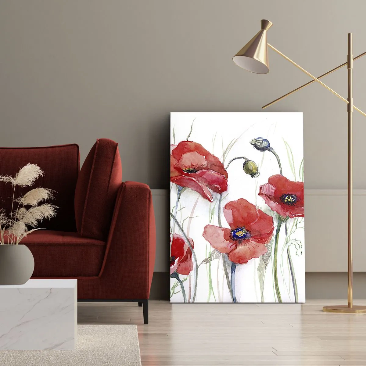 Impression sur toile - Image sur toile - Coquelicots à l'aquarelle sur un fond délicat - 80x120cm - Fleurs polonaises - Décoration murale moderne pour le salon et la chambre ARTTOR