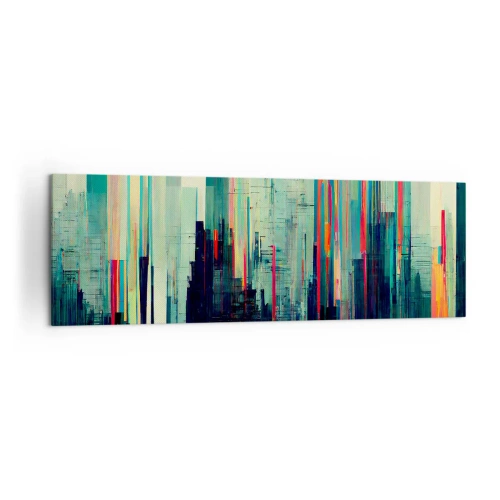Impression sur toile - Image sur toile - Abstraction avec des lignes verticales et un horizon urbain - 160x50cm - Ville futuriste - Décoration murale moderne pour le salon et la chambre ARTTOR