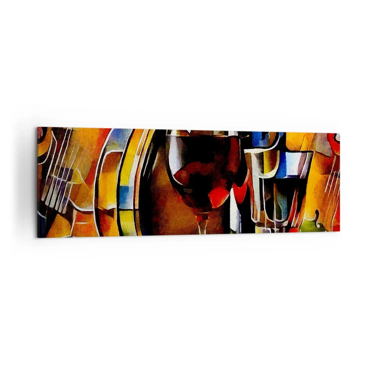 Impression sur toile - Image sur toile - Nature morte abstraite avec verres et instruments - 160x50cm - Et le monde prend des couleurs - Décoration murale moderne pour le salon et la chambre ARTTOR