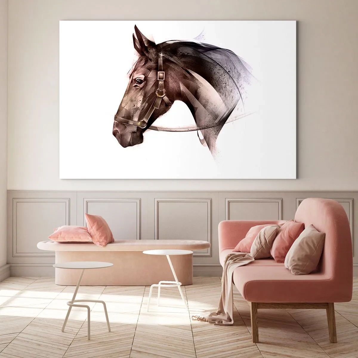 Impression sur verre - Image sur verre - Portrait de cheval de style artistique sur fond blanc - 120x80cm - Quelle grâce - Décoration murale moderne pour le salon et la chambre ARTTOR