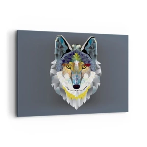 Impression sur toile - Image sur toile - Image géométrique d'un loup sur fond gris - 100x70cm - On parle du loup - Décoration murale moderne pour le salon et la chambre ARTTOR