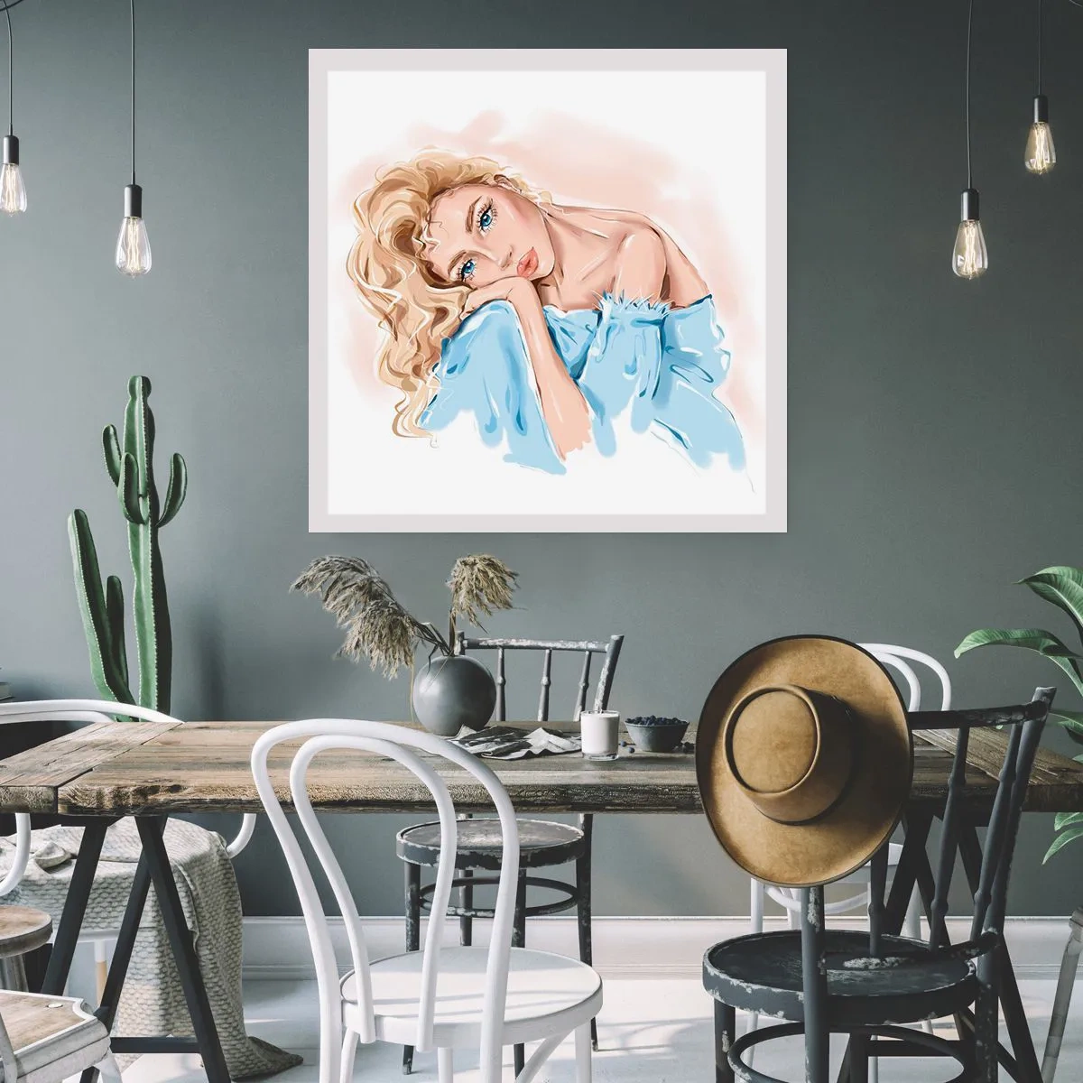 Affiche - Poster - Rêveuse en bleu - 30x30 cm
